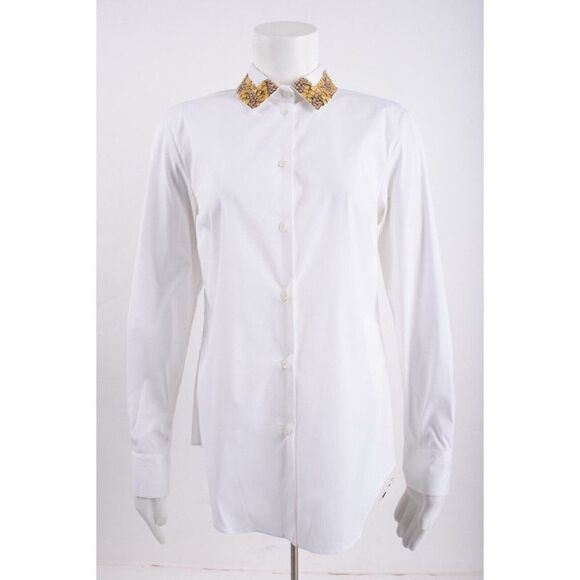 Piazza Sempione Womens Blouse Shirt White Sequin Collar Embellished IT 42 US 6 - Picture 1 of 7